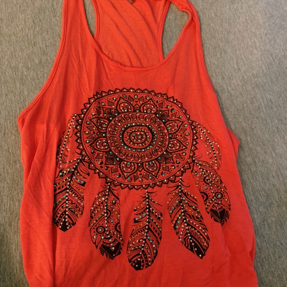 SOLD dark coral racer back dream catcher tank